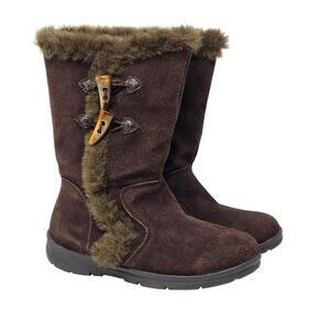 White Mountain Women Brown Suede Fur Trimmed Winter Boots Toggle Closure Tall 7‎